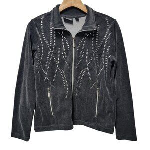 ONQUE Casual Womens Jacket Embellished Design Zippered Collared PS Petite Unique